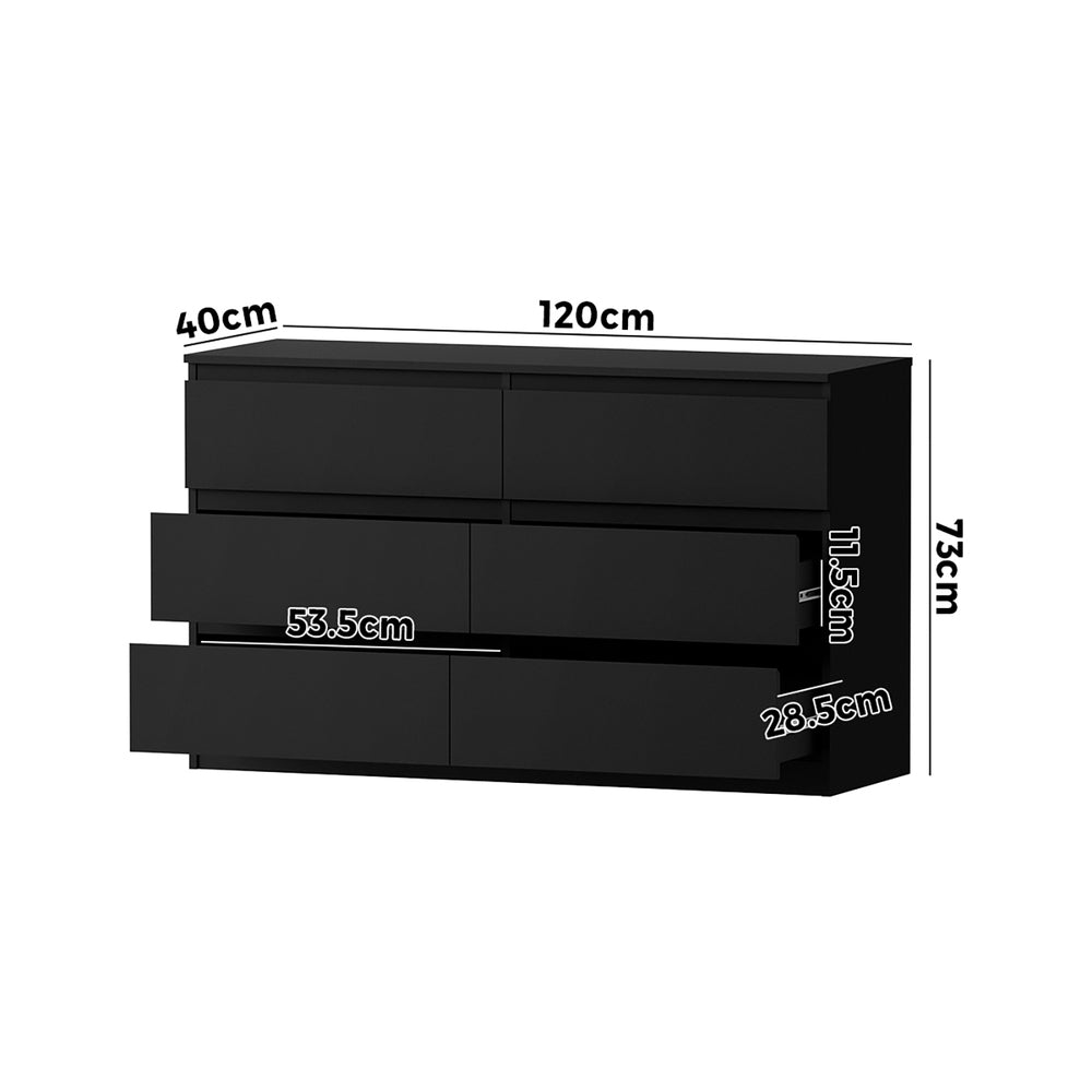 Oikiture 6 Chest of Drawers Lowboy Dresser Table Bedroom Black