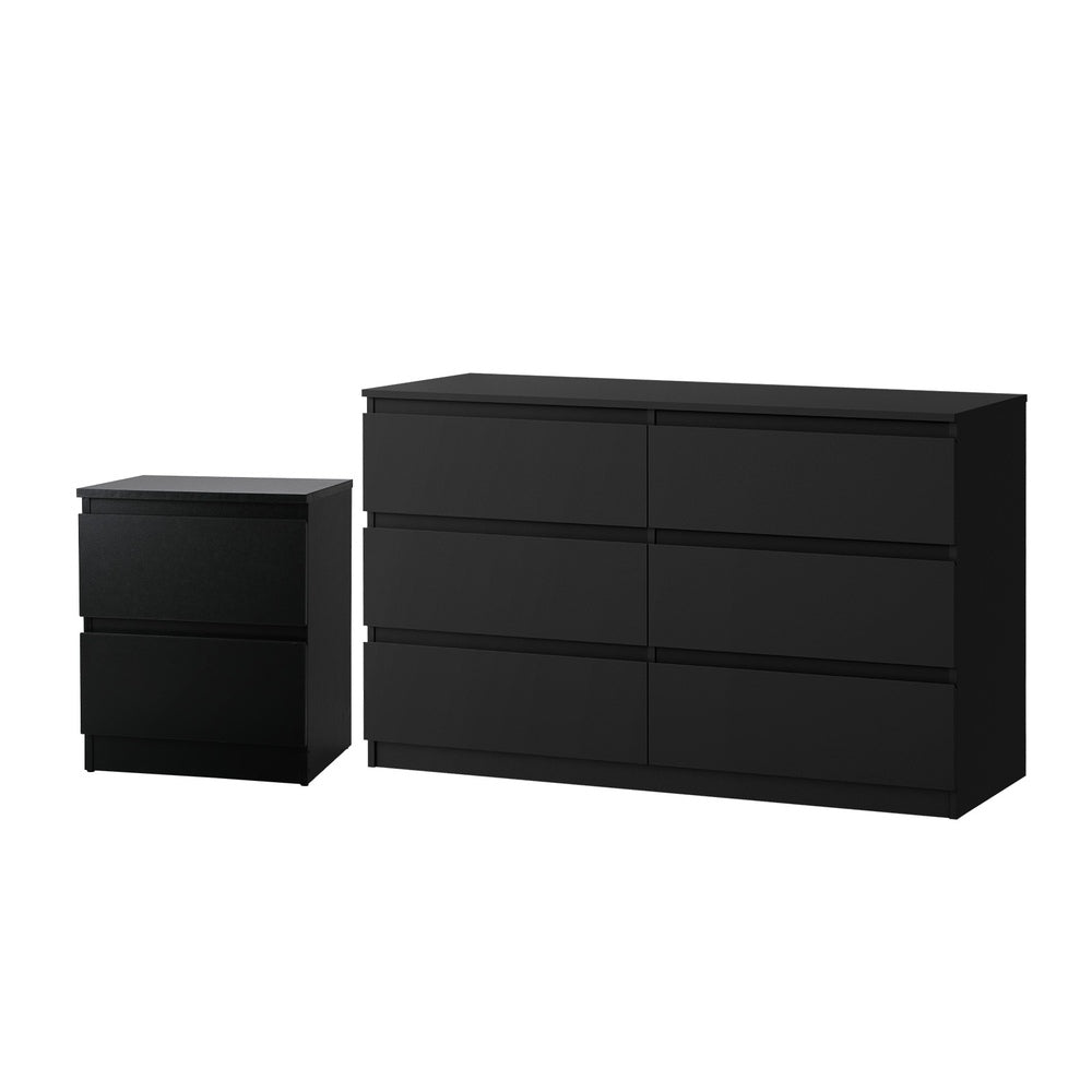 Oikiture 6 Chest of Drawers and Bedside Table Cabinet Bedroom Set Black
