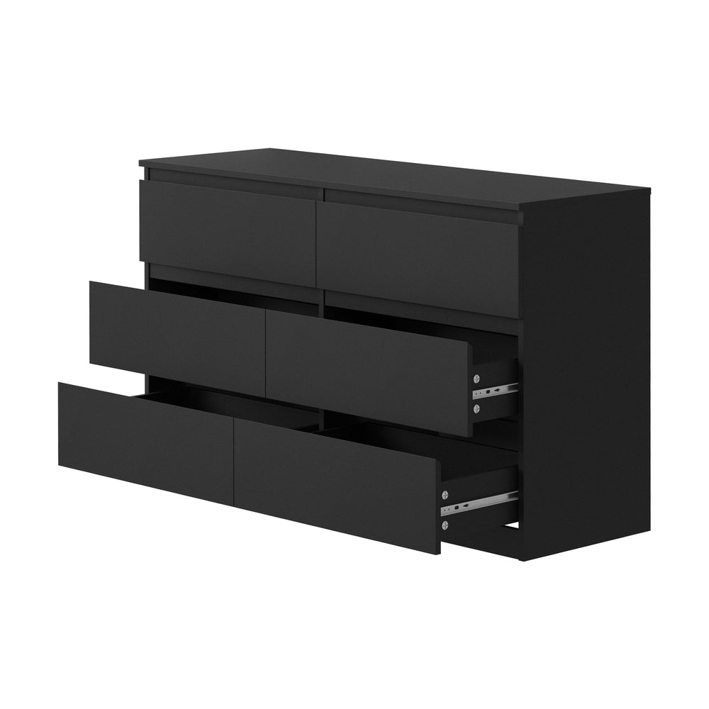 Oikiture 6 Chest of Drawers and Bedside Table Cabinet Bedroom Set Black