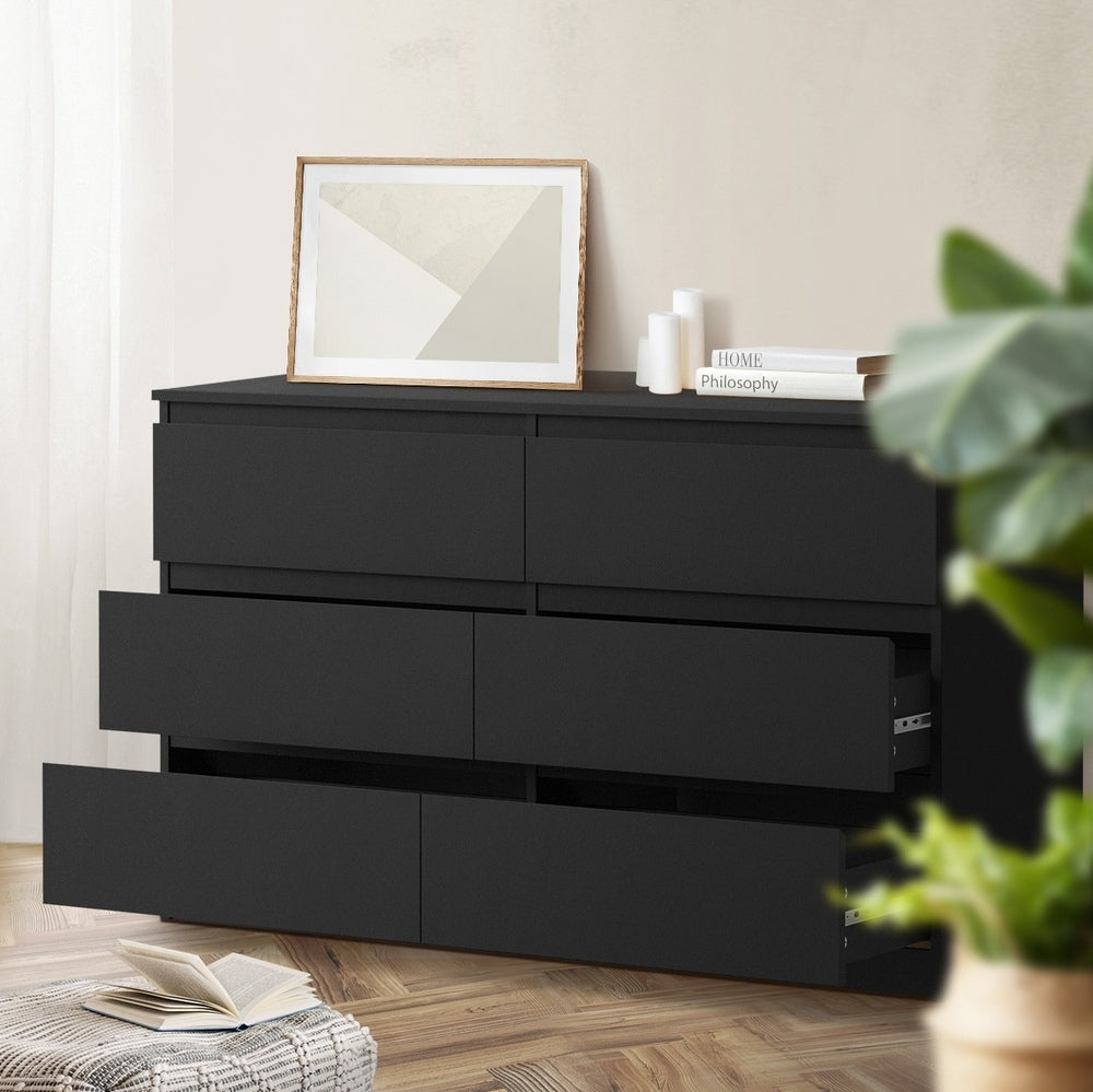 Oikiture 6 Chest of Drawers and Bedside Table Cabinet Bedroom Set Black