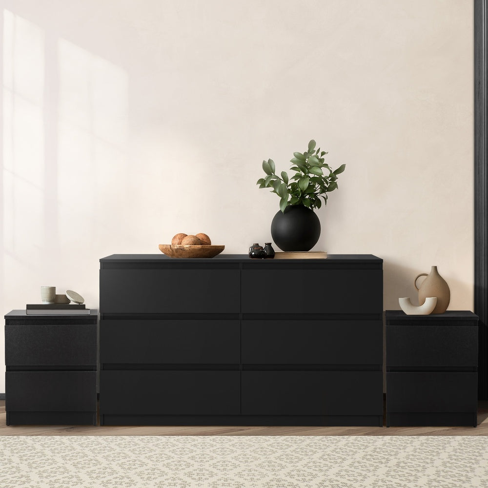 Oikiture 6 Chest of Drawers and 2 Bedside Tables Bedroom Set Black