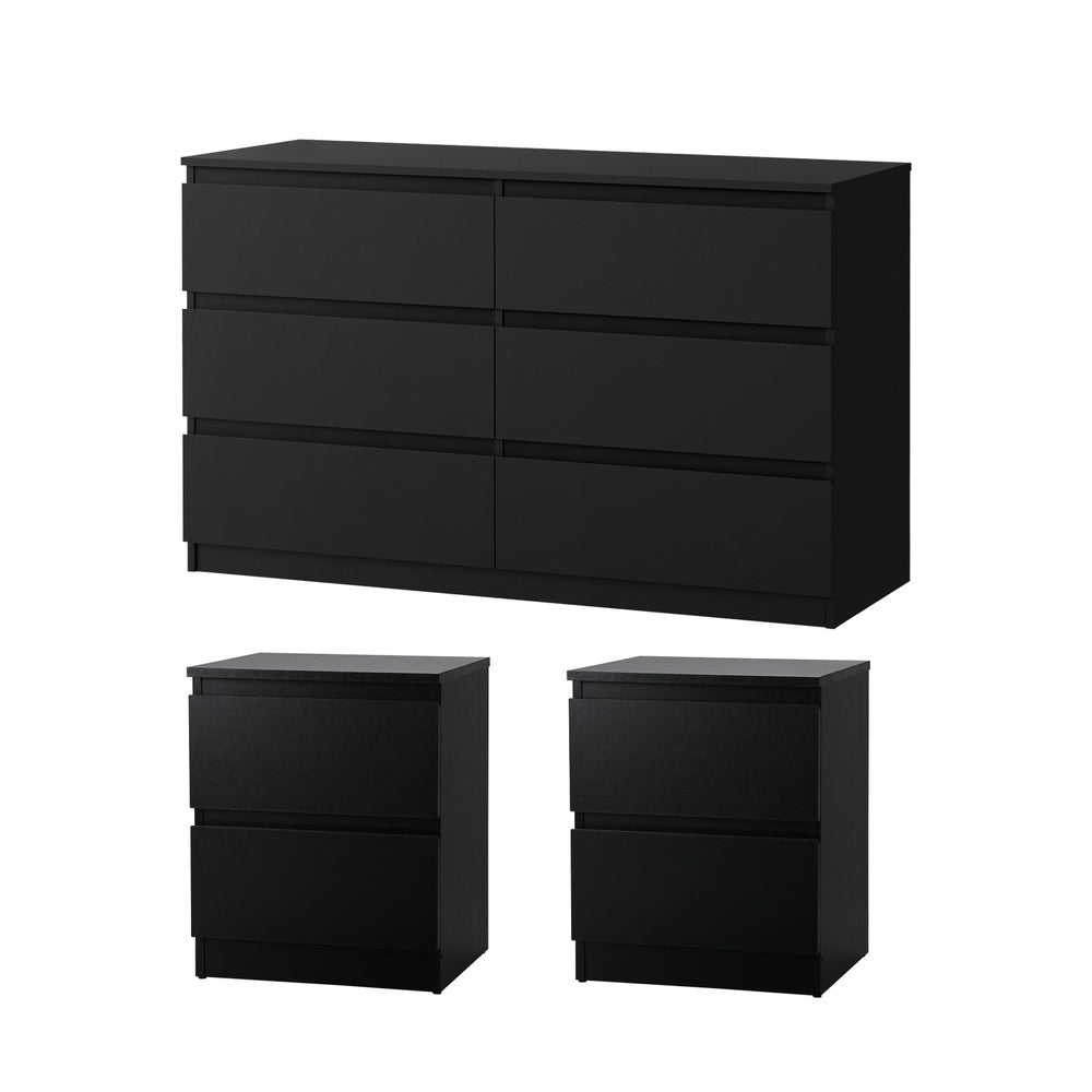Oikiture 6 Chest of Drawers and 2 Bedside Tables Bedroom Set Black