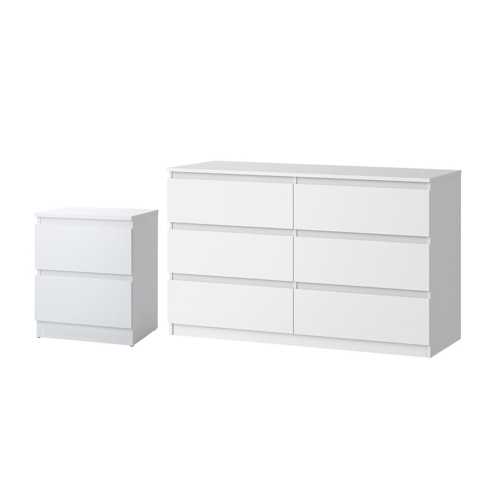 Oikiture 6 Chest of Drawers and Bedside Table Cabinet Bedroom Set White