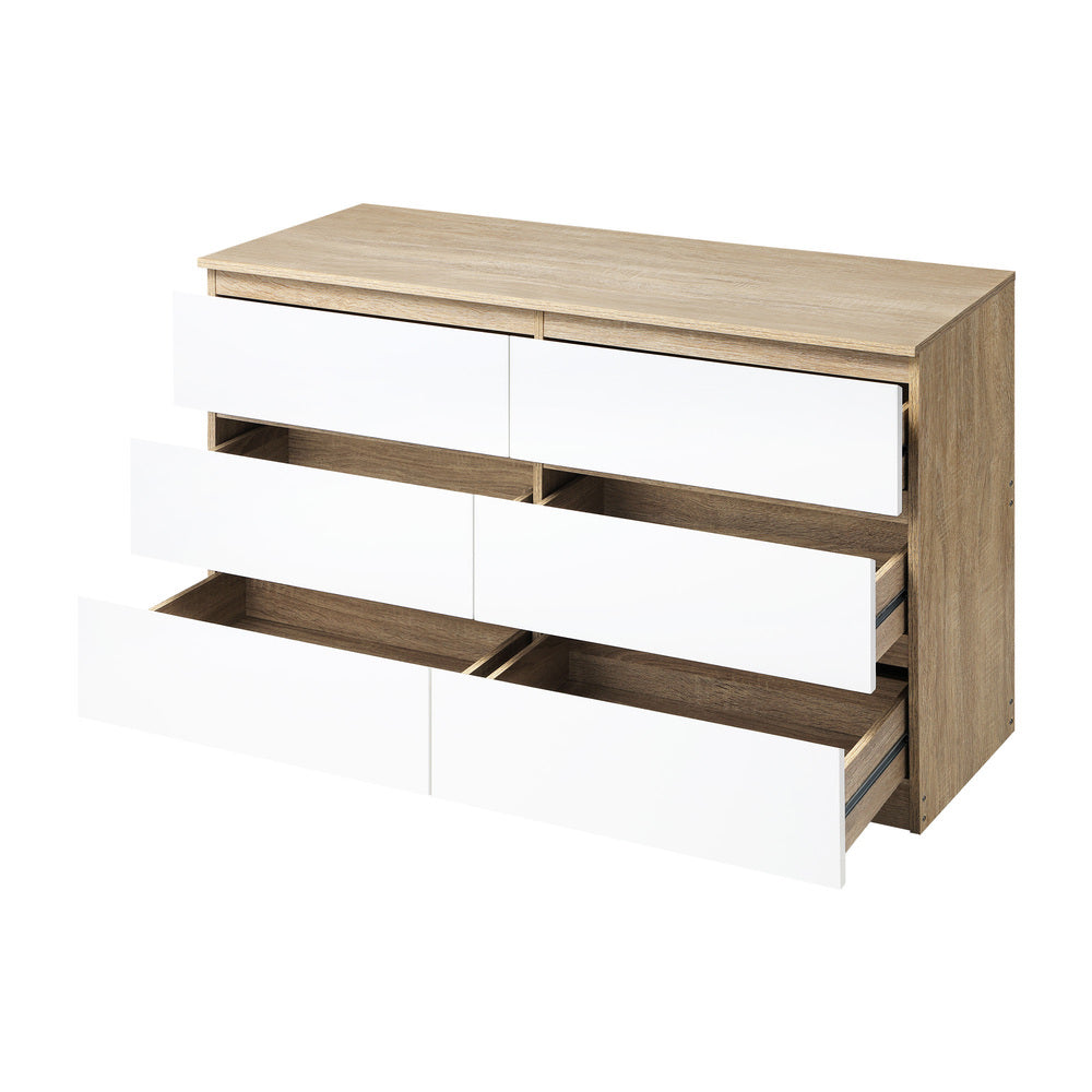 Oikiture 6 Chest of Drawers Tallboy Cabinet Dresser Table Wooden White Furniture