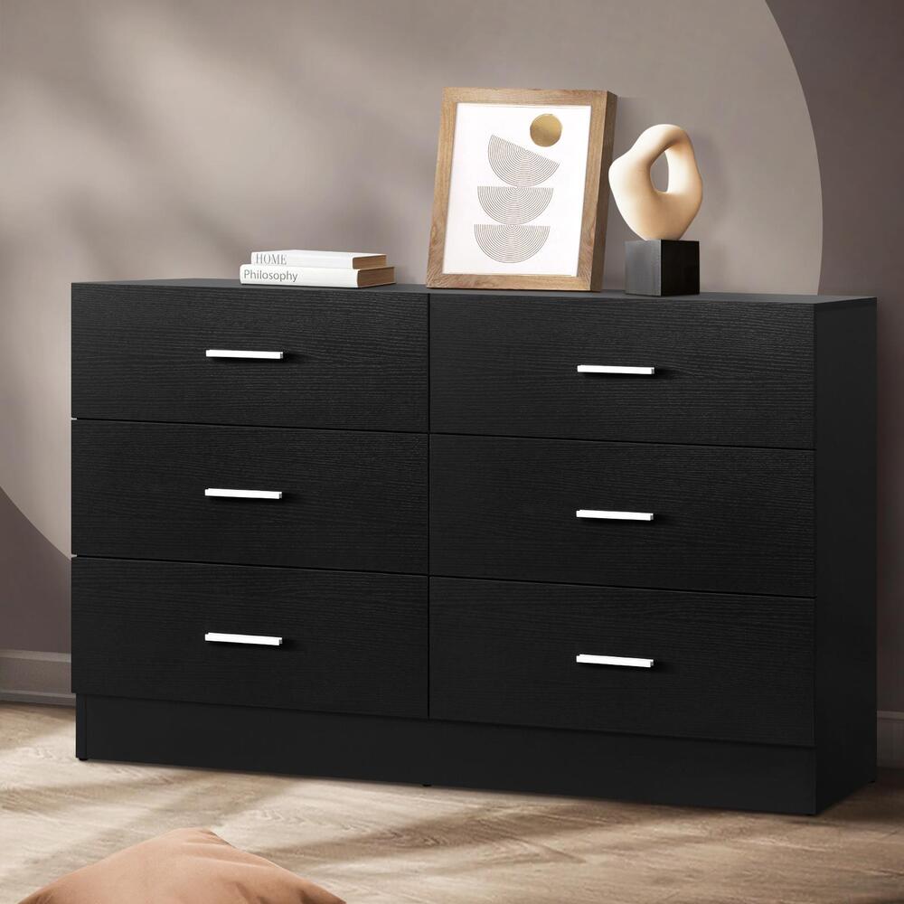 Oikiture 6 Chest of Drawers Aluminum Handles Black