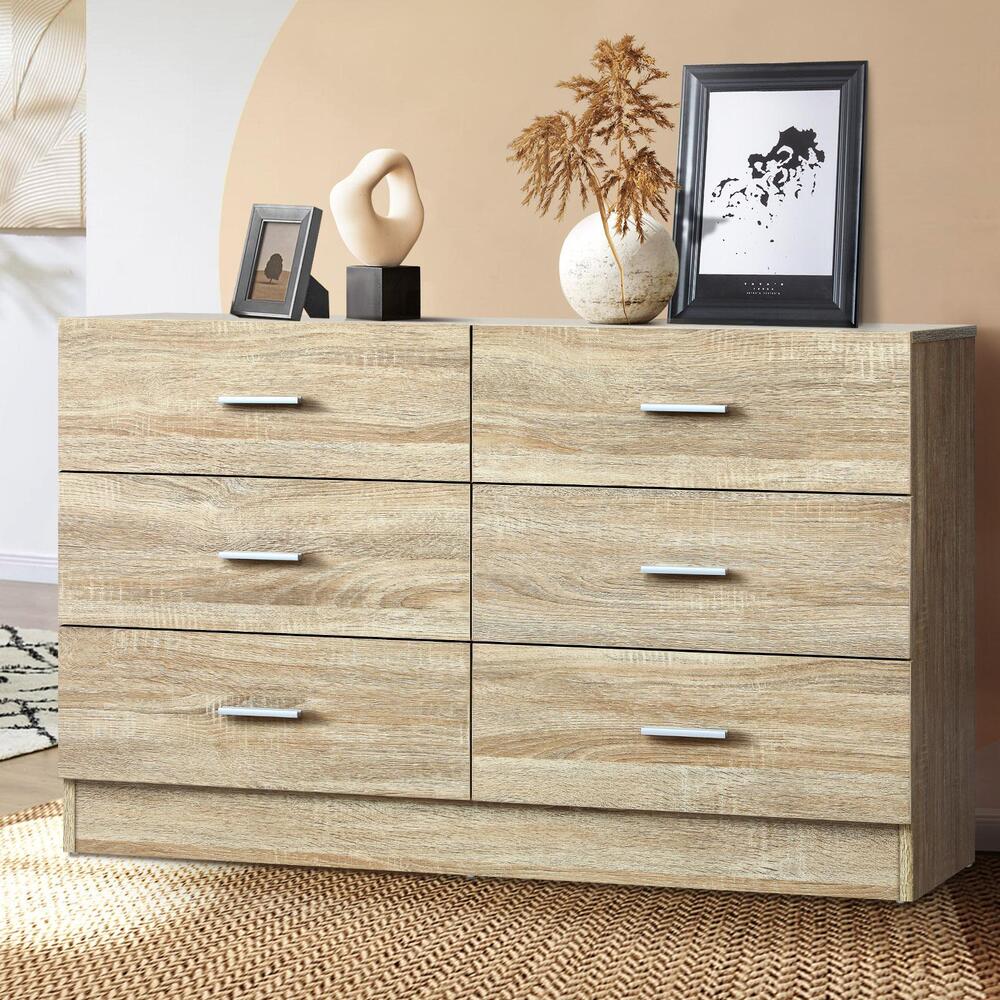Oikiture 6 Chest of Drawers Aluminum Handles Wooden
