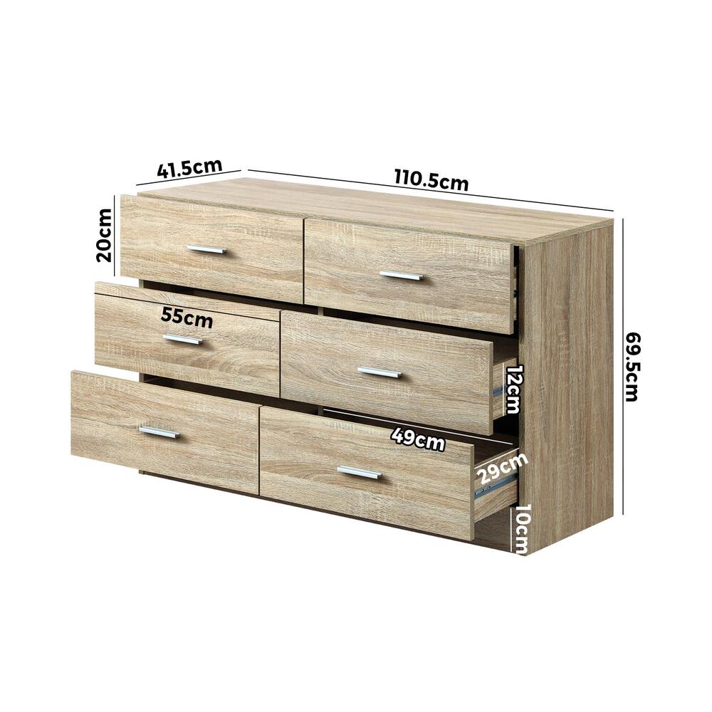 Oikiture 6 Chest of Drawers Aluminum Handles Wooden