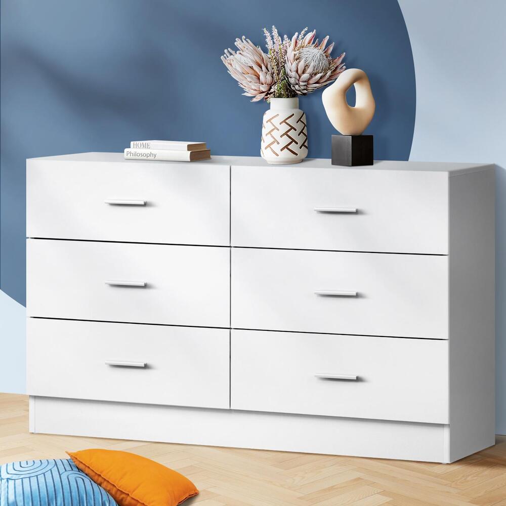 Oikiture 6 Chest of Drawers Aluminum Handles White