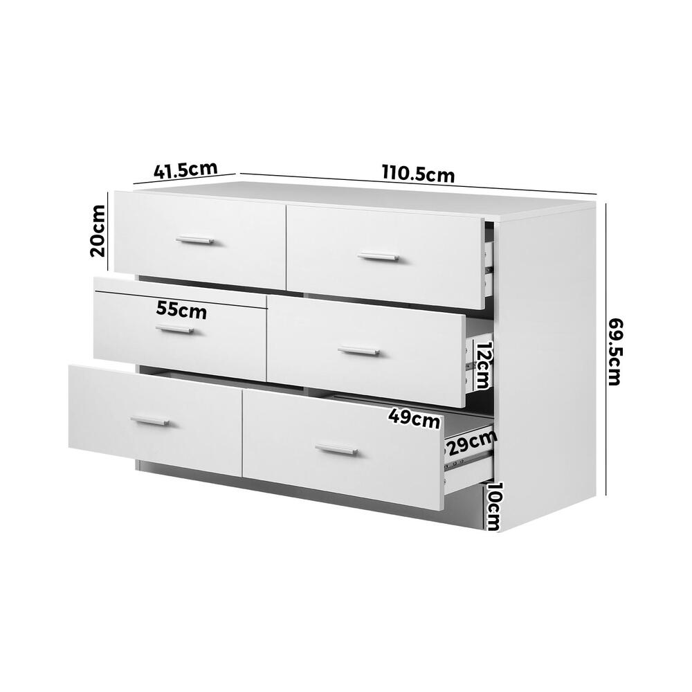 Oikiture 6 Chest of Drawers Aluminum Handles White