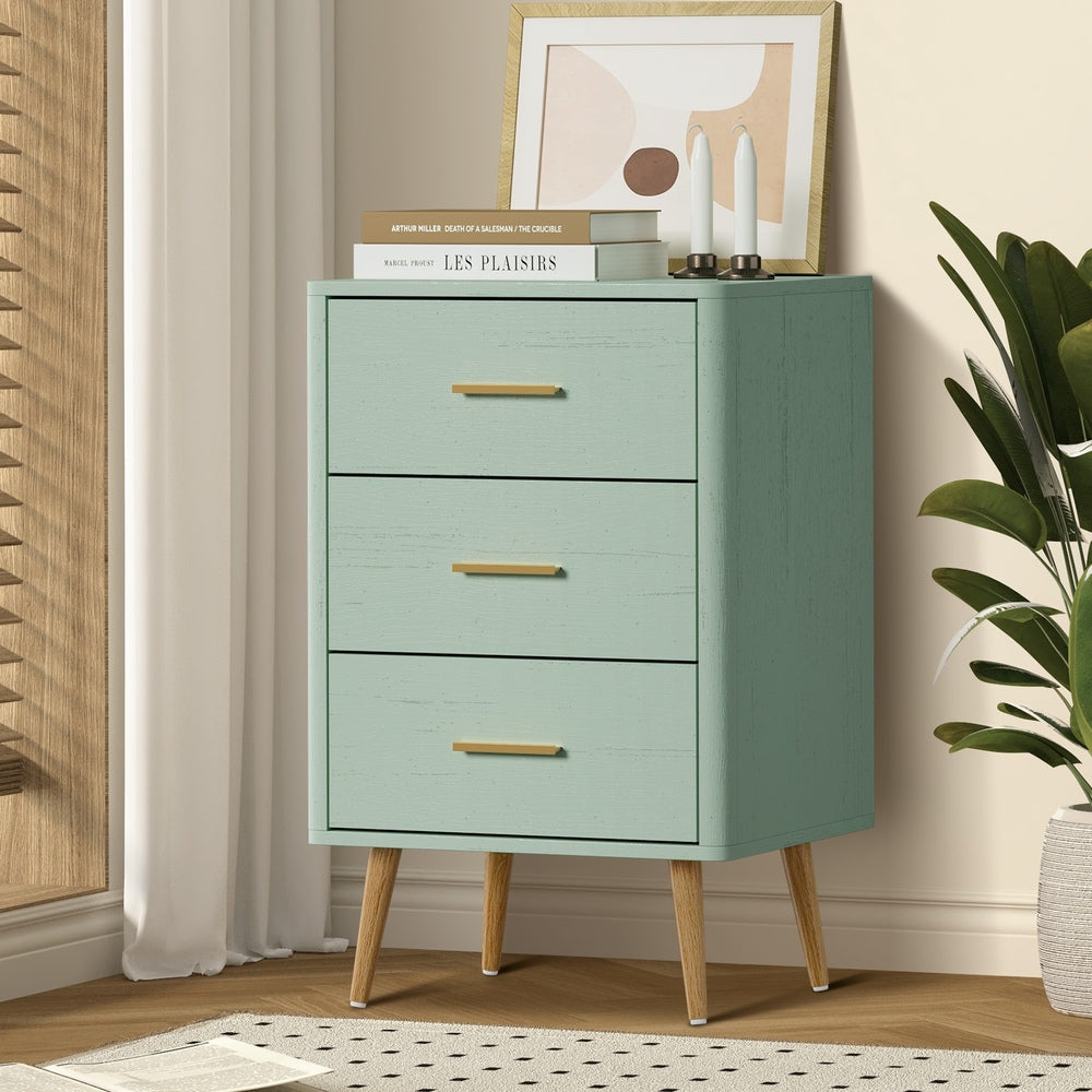 Oikiture 3 Chest of Drawers Tallboy Green