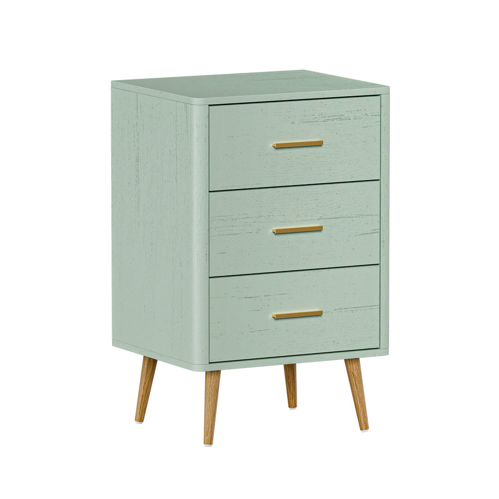 Oikiture 3 Chest of Drawers Tallboy Green