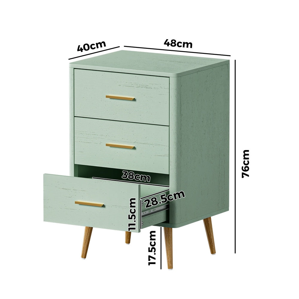 Oikiture 3 Chest of Drawers Tallboy Green