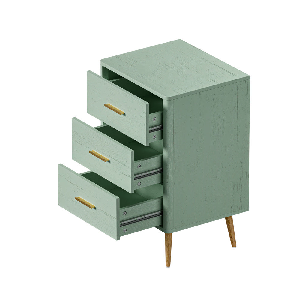Oikiture 3 Chest of Drawers Tallboy Green