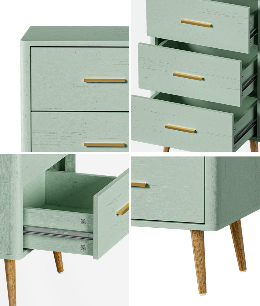 Oikiture 3 Chest of Drawers Tallboy Green
