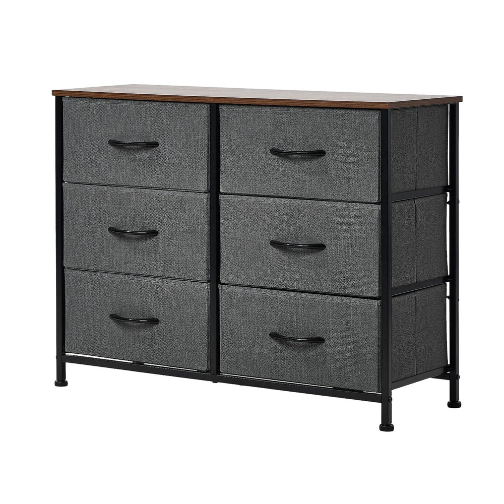 Oikiture 6 Chest of Drawers Fabric Grey Wooden Tabletop
