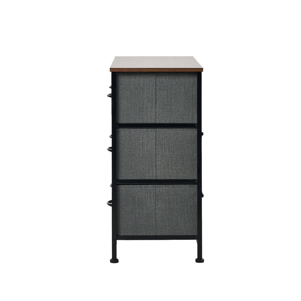 Oikiture 6 Chest of Drawers Fabric Grey Wooden Tabletop