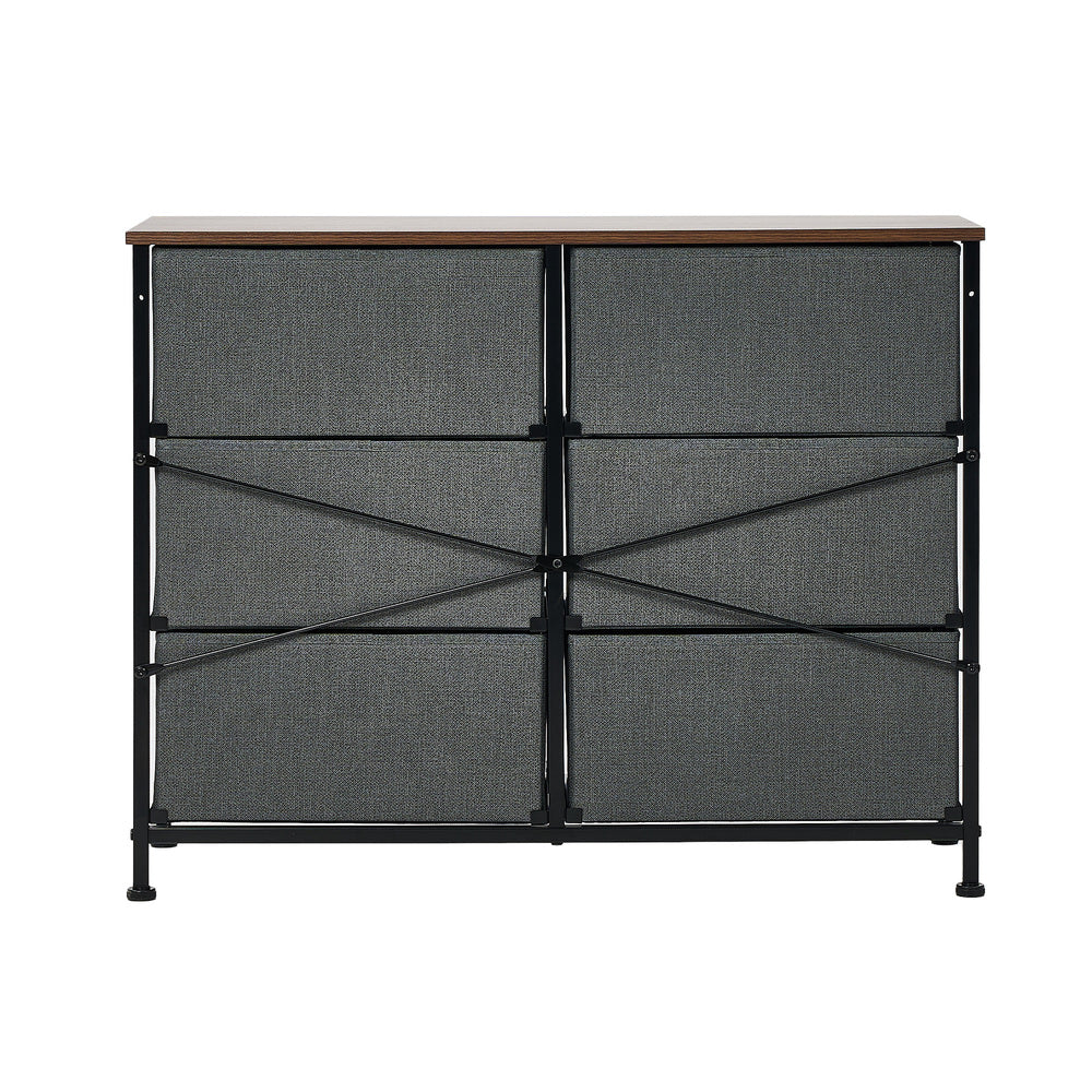 Oikiture 6 Chest of Drawers Fabric Grey Wooden Tabletop