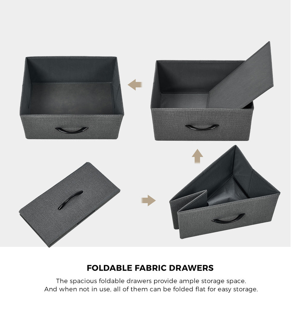 Oikiture 6 Chest of Drawers Fabric Grey Wooden Tabletop