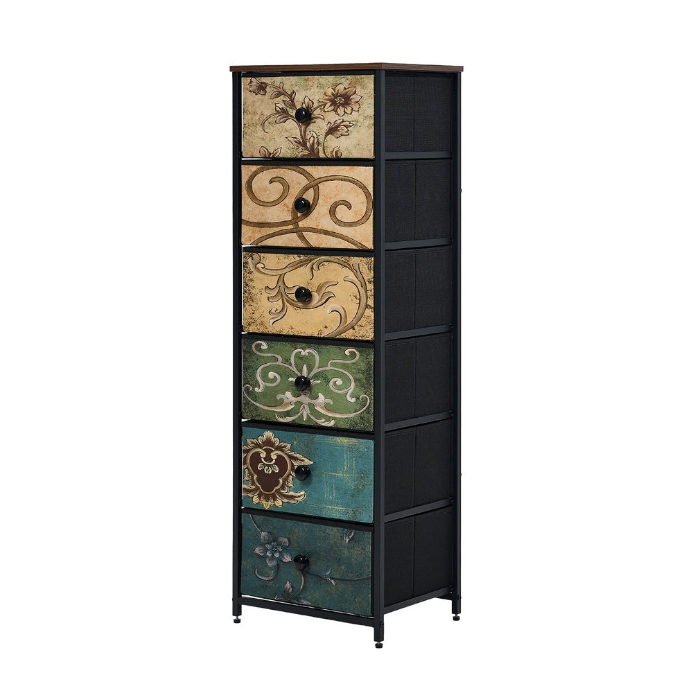 Oikiture 6 Chest of Drawers Fabric Tallboy Retro Vintage