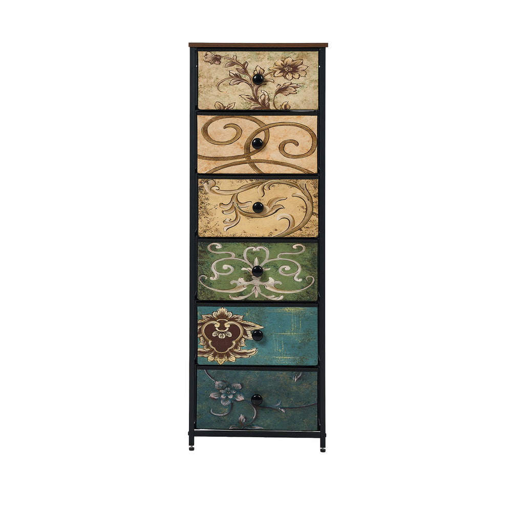 Oikiture 6 Chest of Drawers Fabric Tallboy Retro Vintage