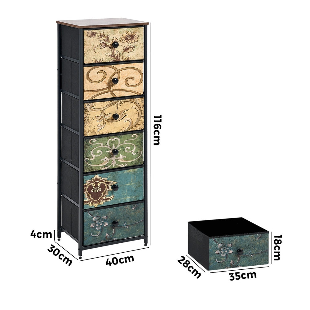 Oikiture 6 Chest of Drawers Fabric Tallboy Retro Vintage