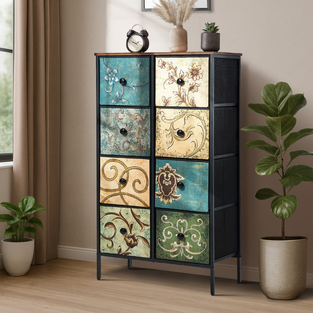 Oikiture 8 Chest of Drawers Fabric Tallboy Retro Vintage