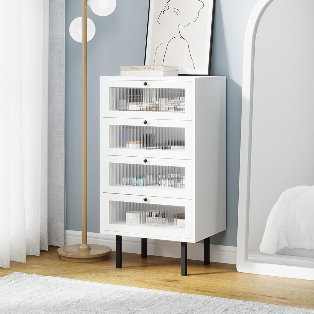 Oikiture 4 Chest of Drawers Tempered Glass Doors White