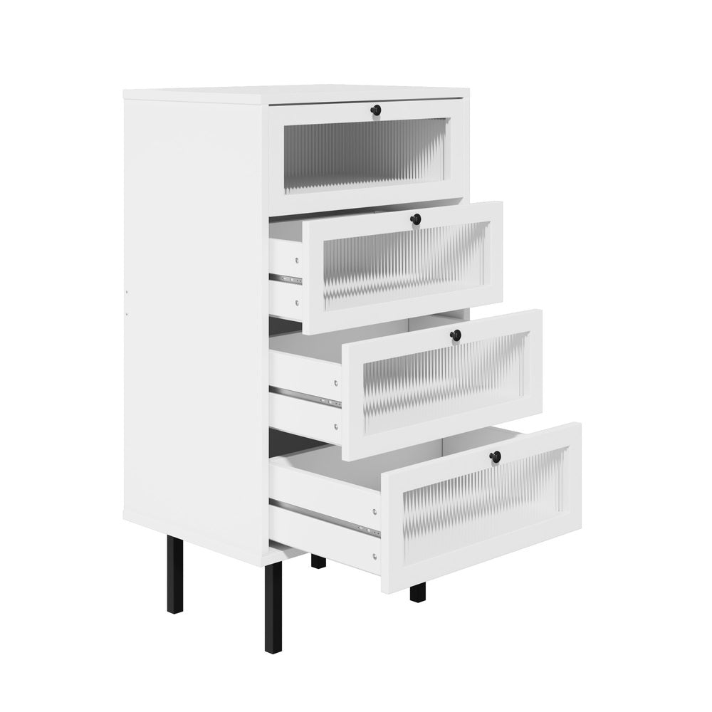 Oikiture 4 Chest of Drawers Tempered Glass Doors White