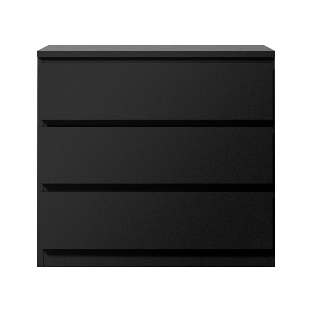 Oikiture 3 Chest of Drawers Lowboy Dresser Table Black