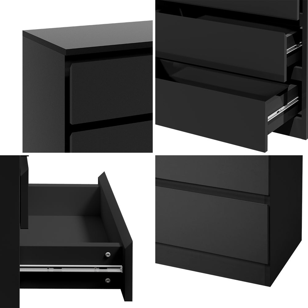 Oikiture 3 Chest of Drawers Lowboy Dresser Table Black