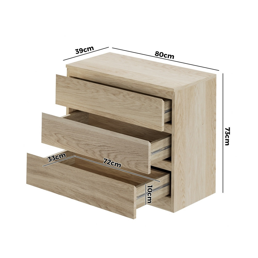 Oikiture 3 Chest of Drawers Lowboy Dresser Table Natural
