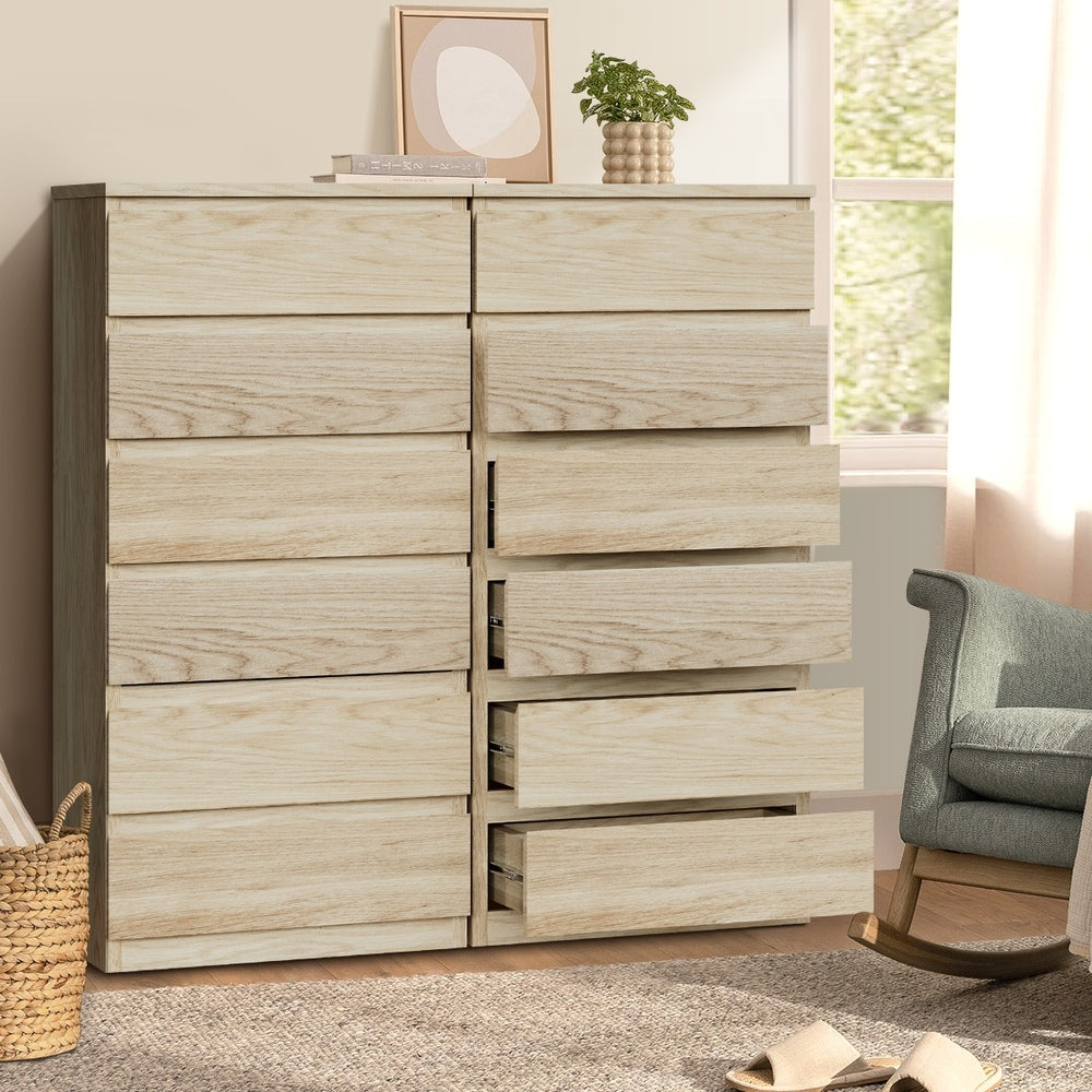 Oikiture 6 Chest of Drawers Tallboy Dresser Table Natural