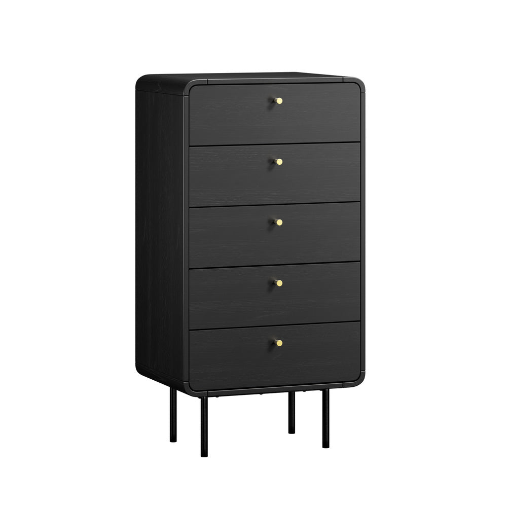 Oikiture 5 Chest of Drawers Dresser Tallboy Metal Handle Black