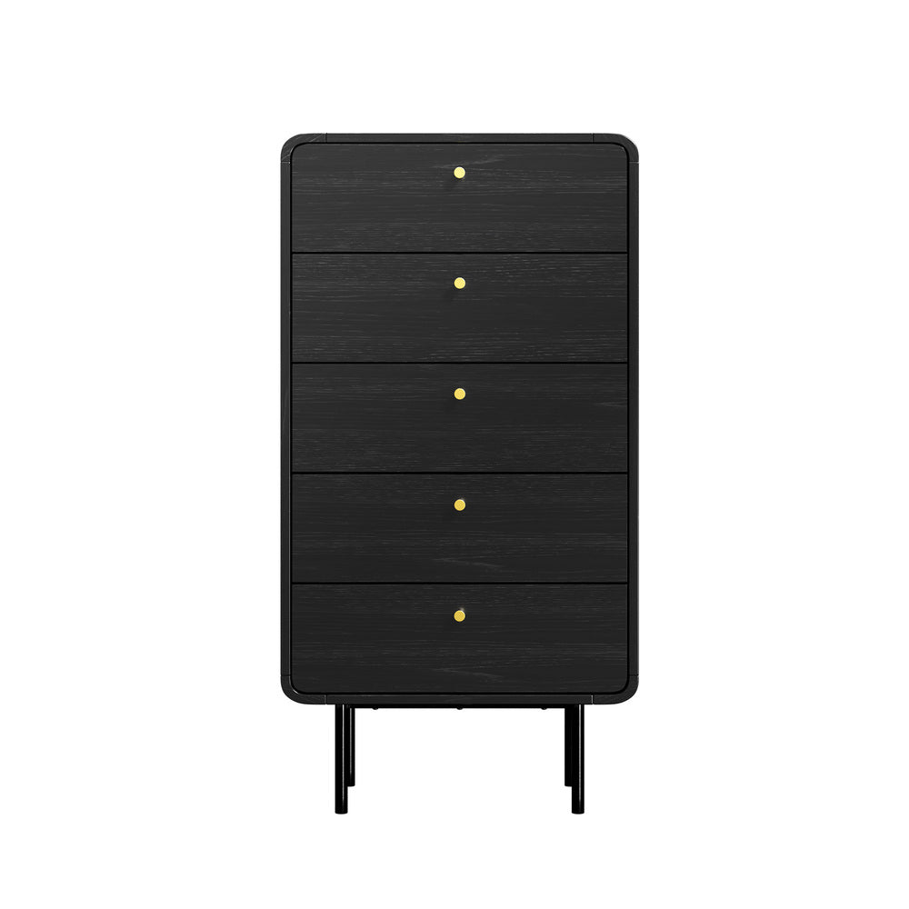 Oikiture 5 Chest of Drawers Dresser Tallboy Metal Handle Black