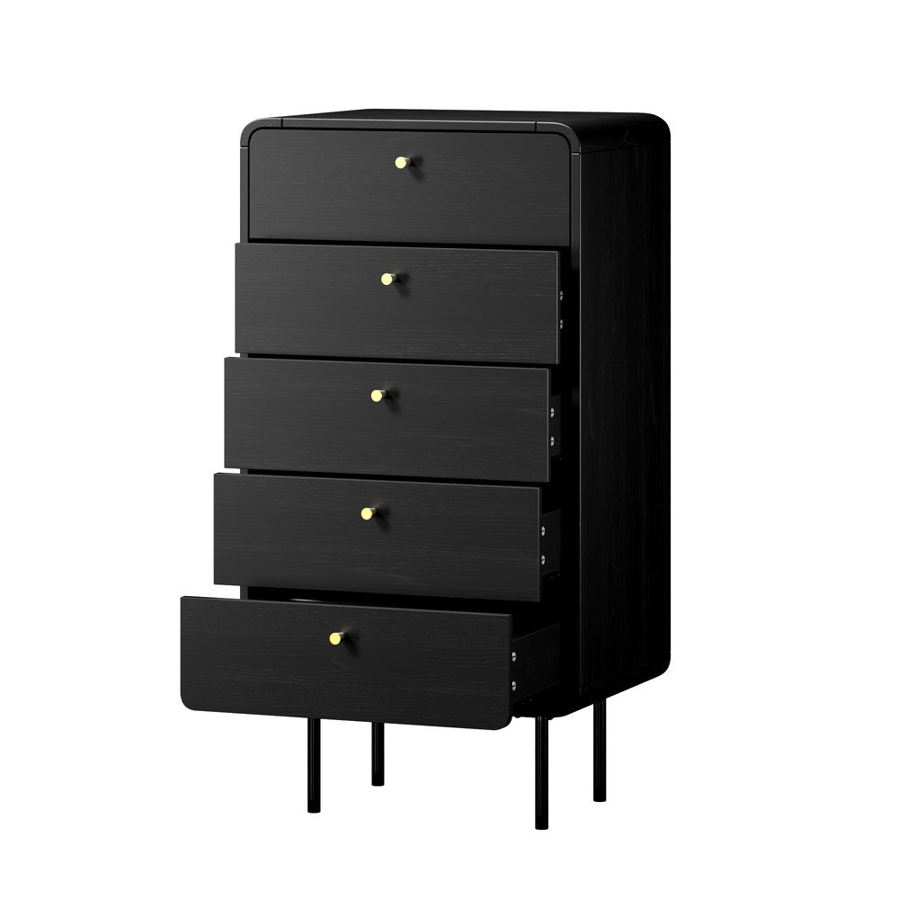 Oikiture 5 Chest of Drawers Dresser Tallboy Metal Handle Black