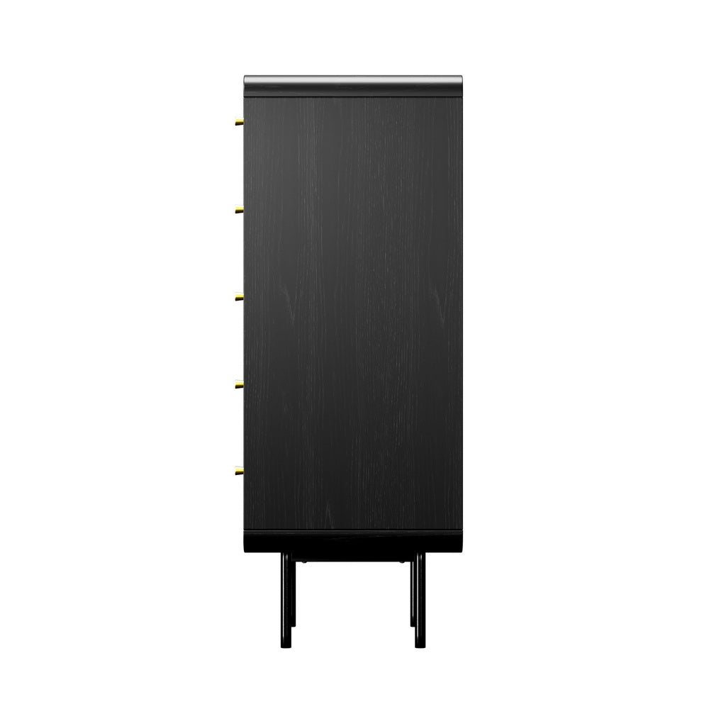 Oikiture 5 Chest of Drawers Dresser Tallboy Metal Handle Black
