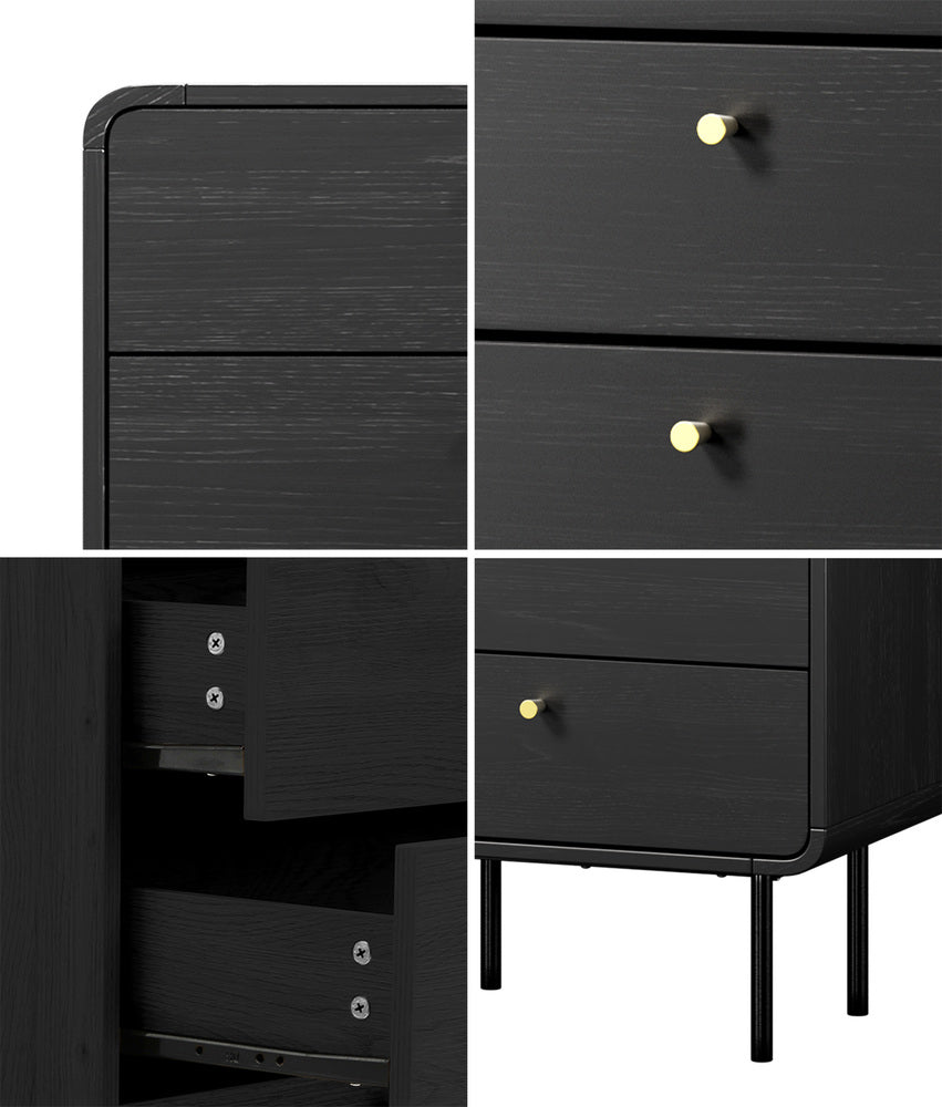 Oikiture 5 Chest of Drawers Dresser Tallboy Metal Handle Black