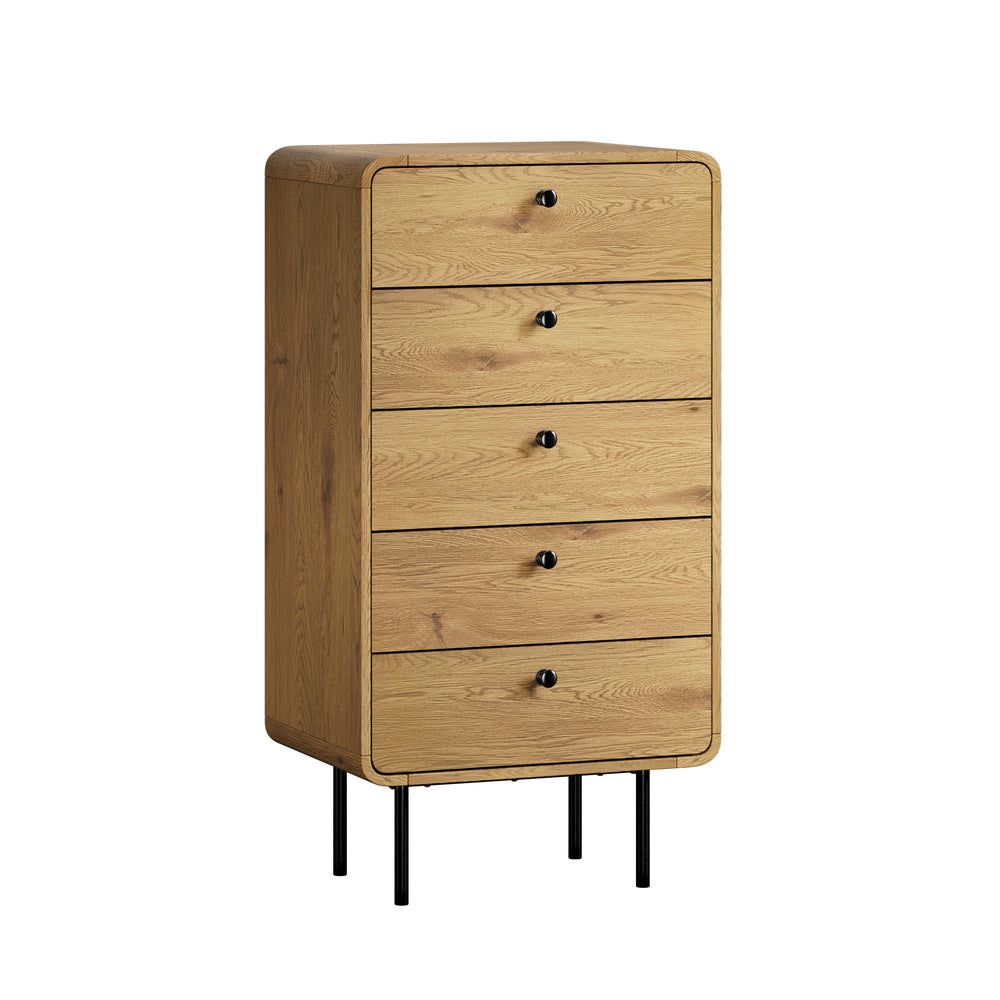 Oikiture 5 Chest of Drawers Dresser Tallboy Wooden Handle Natural