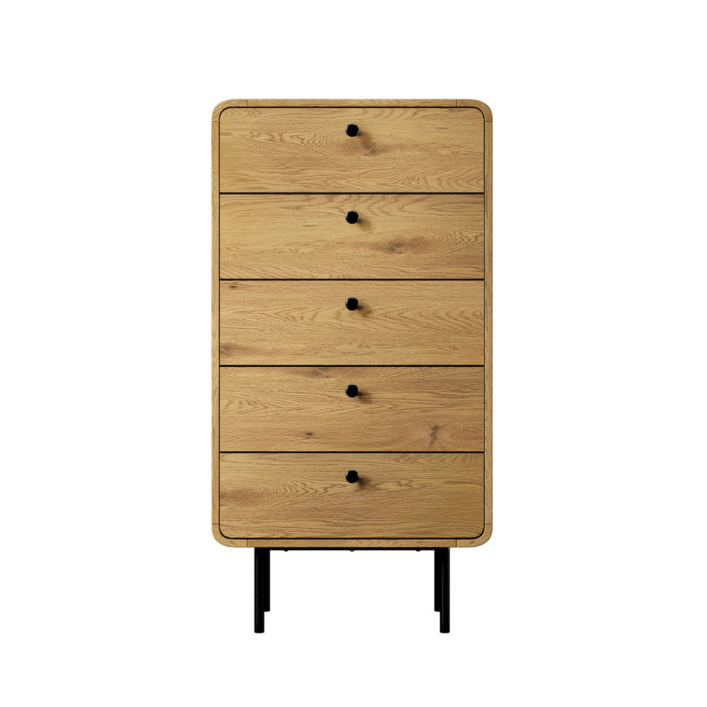 Oikiture 5 Chest of Drawers Dresser Tallboy Wooden Handle Natural