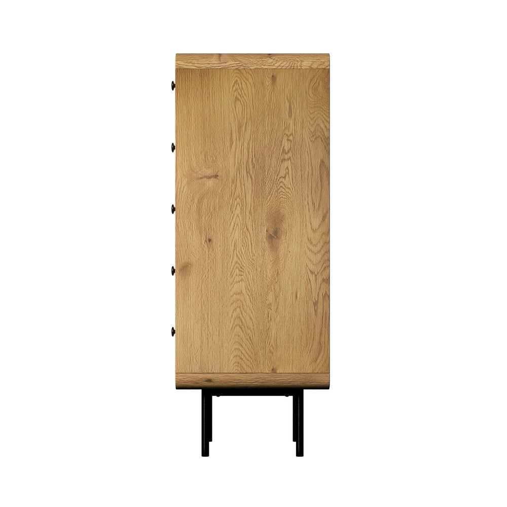 Oikiture 5 Chest of Drawers Dresser Tallboy Wooden Handle Natural