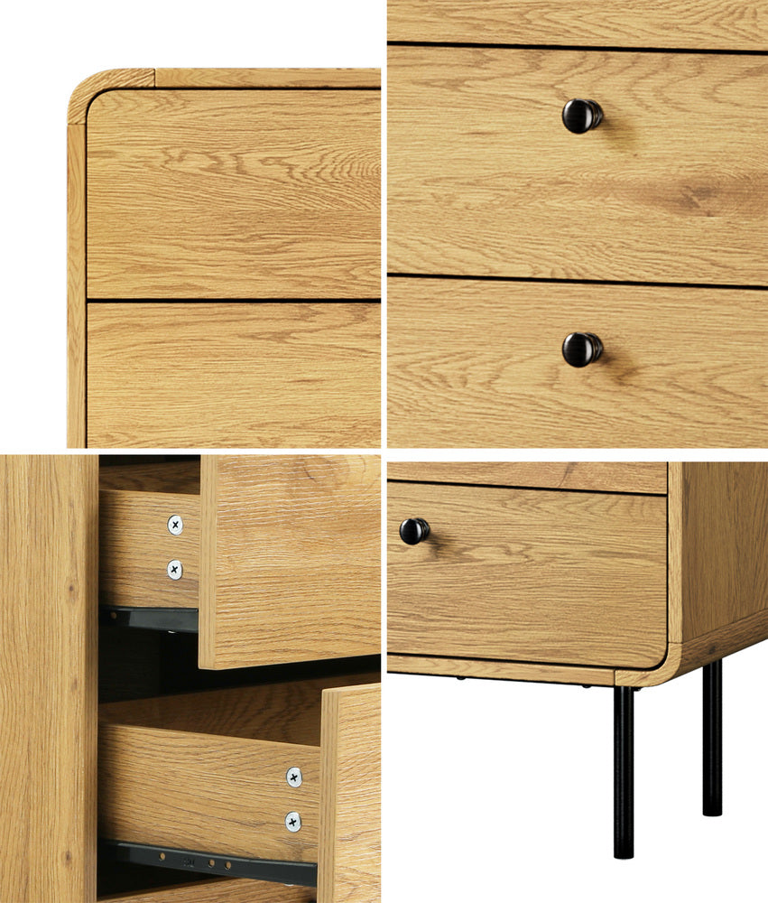 Oikiture 5 Chest of Drawers Dresser Tallboy Wooden Handle Natural