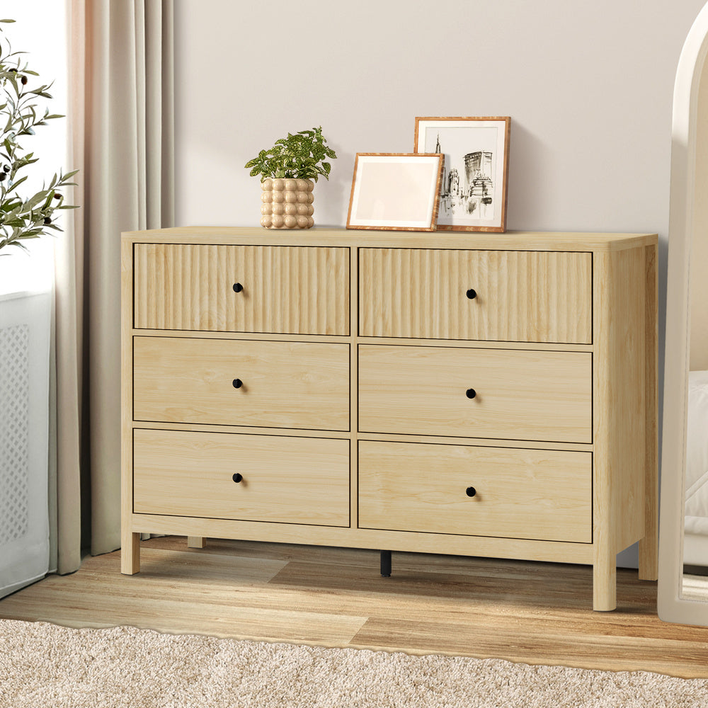 Oikiture 6 Chest of Drawers Dresser Tallboy Storage Cabinet Natural