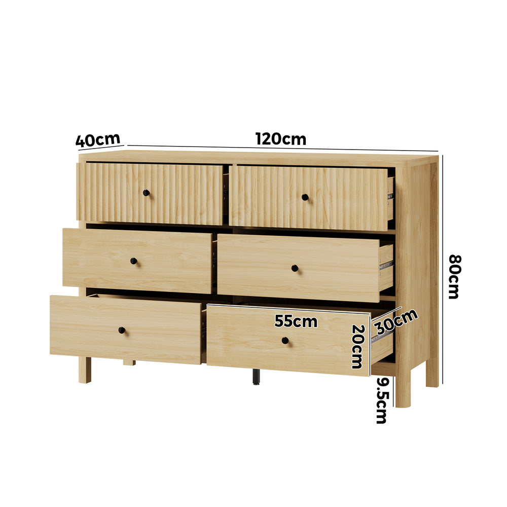 Oikiture 6 Chest of Drawers Dresser Tallboy Storage Cabinet Natural