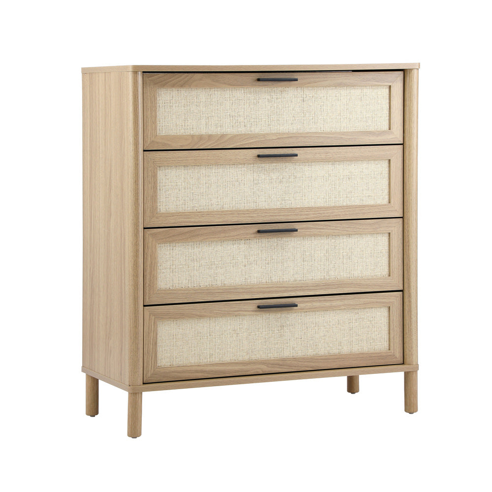 Oikiture 4 Chest of Drawers Rattan Dresser Natural