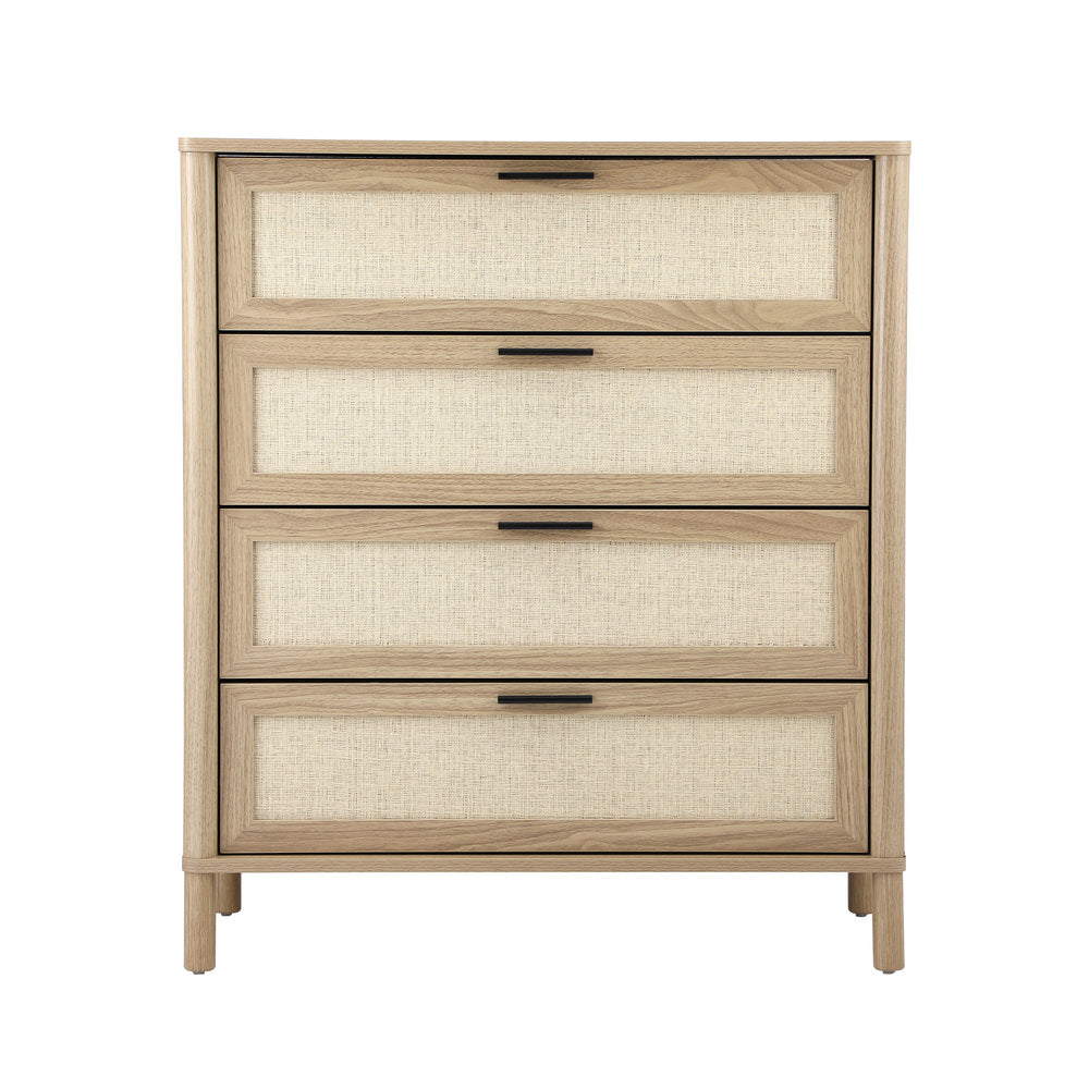 Oikiture 4 Chest of Drawers Rattan Dresser Natural