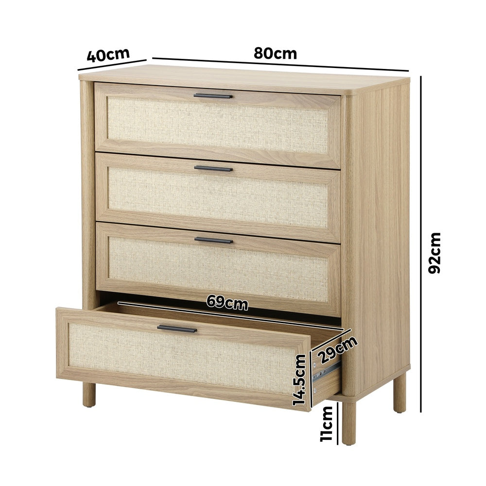 Oikiture 4 Chest of Drawers Rattan Dresser Natural