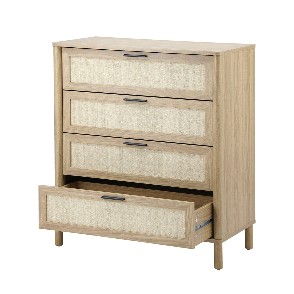 Oikiture 4 Chest of Drawers Rattan Dresser Natural