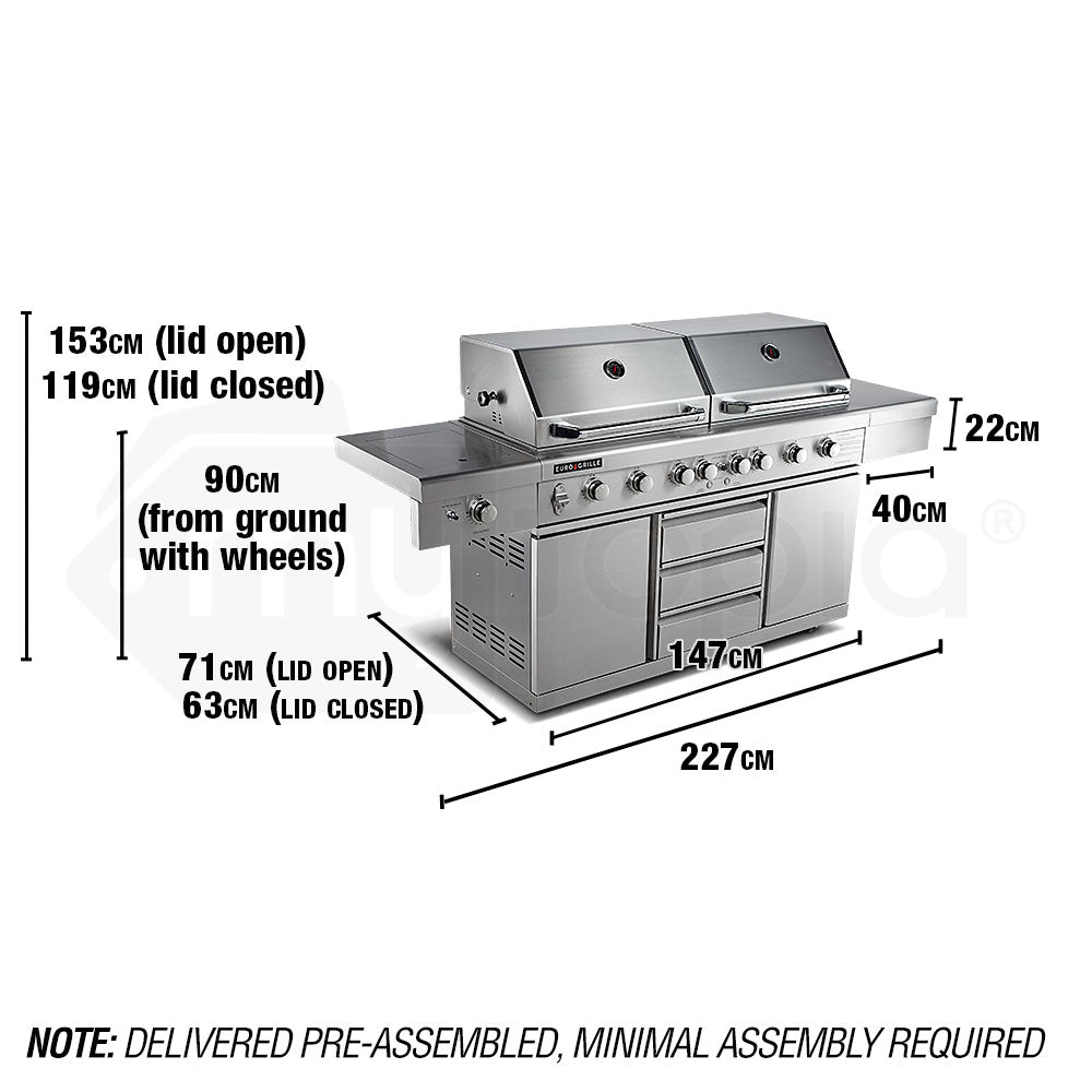 EuroGrille 9 Burner BBQ Grill Outdoor Barbeque Gas Stainless Steel Kitchen