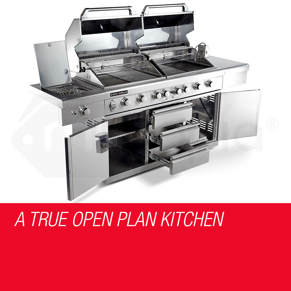EuroGrille 9 Burner BBQ Grill Outdoor Barbeque Gas Stainless Steel Kitchen