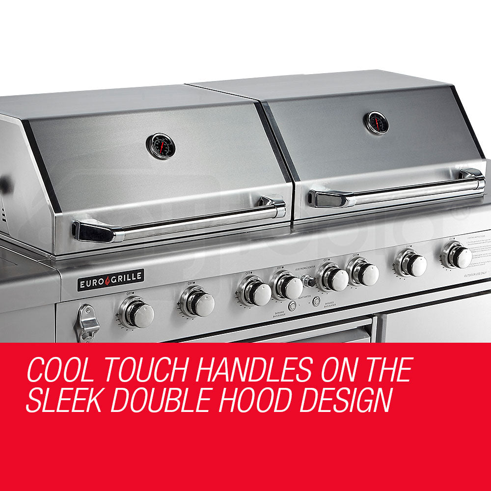 EuroGrille 9 Burner BBQ Grill Outdoor Barbeque Gas Stainless Steel Kitchen